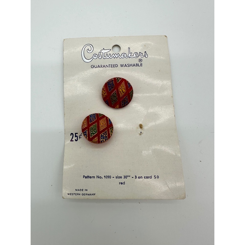 Costumakers Buttons Women Vintage Red Pattern 1090‎ West Germany Size 30
